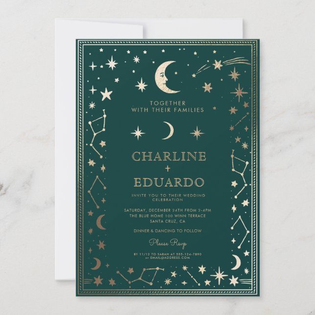 Indigo Medieval Gold Ivy Wedding  Invitation (Front)