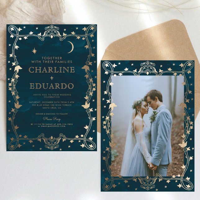 Indigo Medieval Gold Ivy Wedding  Invitation (Creator Uploaded)