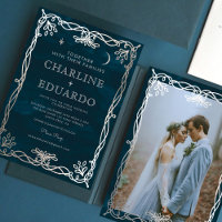 Indigo Medieval Silver  Ivy Wedding  Invitation