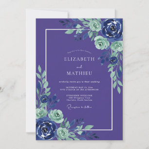 Indigo Mint Botanical Romance Wedding Invitation