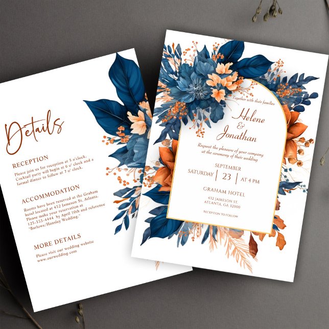 Indigo Modern Rustic All In One Elegant Wedding Invitation (Indigo Modern Rustic All In One Elegant Wedding Invitation)