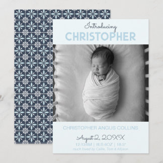 Indigo Modern Tile Birth Announcement Card