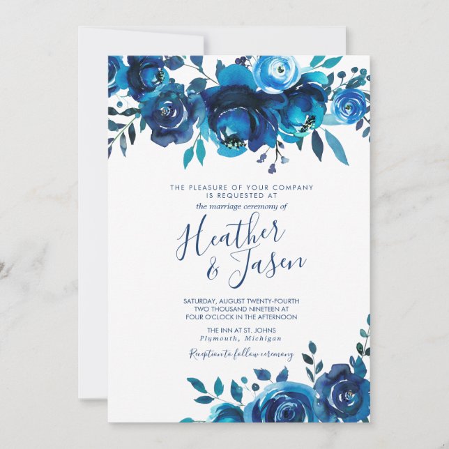 Indigo Mood Floral Wedding Invitation (Front)