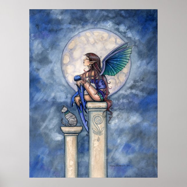 Indigo Moon Fairy and Cat Poster Print (Front)