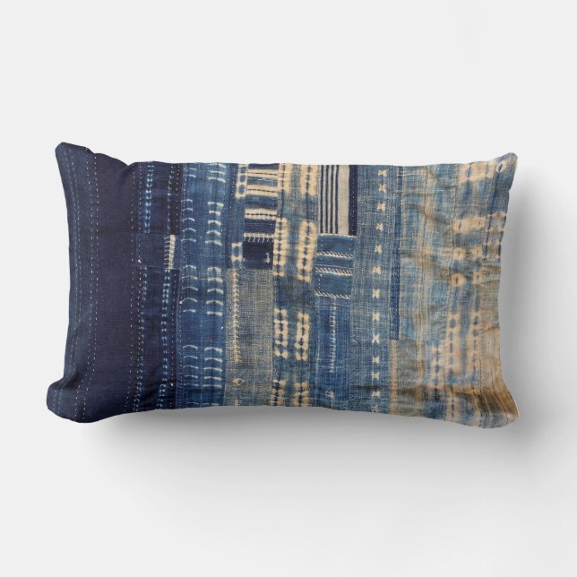 Indigo Mudcloth Quilt Lumbar Pillow (Front)