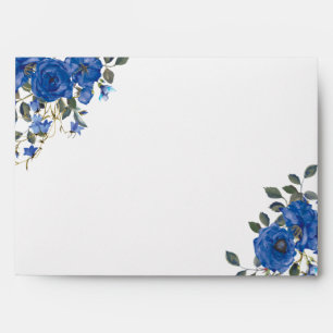 Indigo Navy Midnight Blue Flowers Invitation Envelope