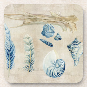 Indigo Ocean Beach Sketchbook Watercolor Shells Coaster