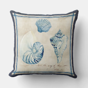 Indigo Ocean Beach Sketchbook Watercolor Shells Throw Pillow