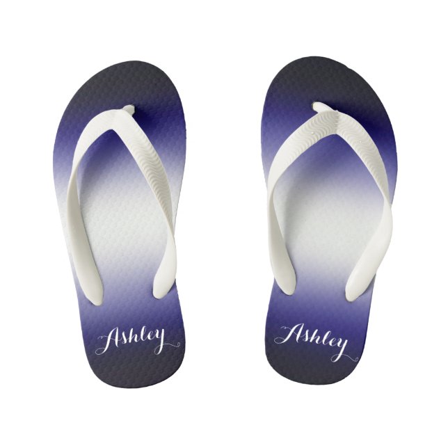 Indigo ocean blue and white customizable with name kid's flip flops (Footbed)
