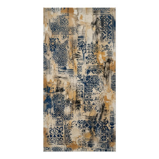 Indigo Ocher Distressed Pattern Wall Art Poster