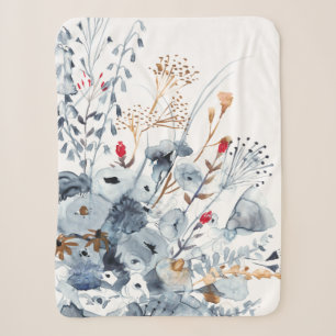 Indigo & Ochre - Watercolor Flowers Sherpa Blanket