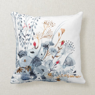 Indigo & Ochre - Watercolor Flowers Throw Pillow