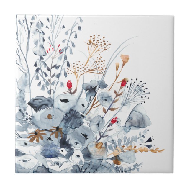 Indigo & Ochre - Watercolor Flowers Tile (Front)