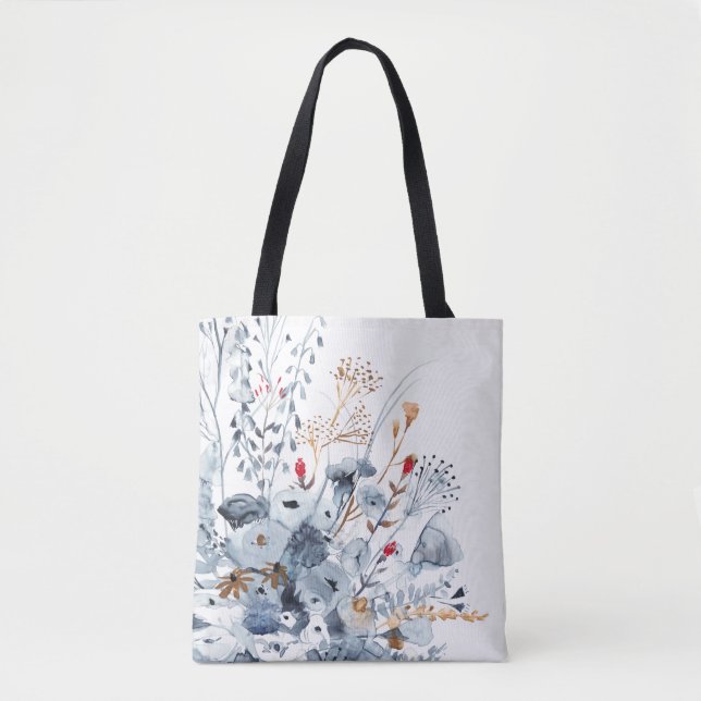 Indigo & Ochre - Watercolor Flowers Tote Bag (Front)