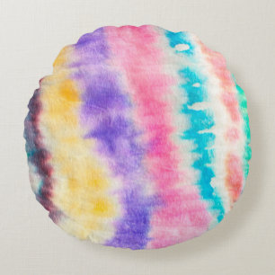 Indigo Old Dirty Wall. Dye Bohemian. Yellow Splash Round Pillow
