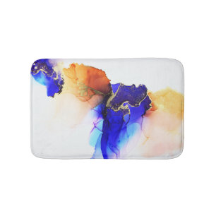 Indigo Orange Gold Alcohol Ink Bath Mat