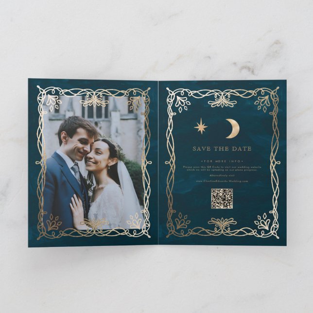 Indigo Ornament  Medieval Gold Ivy Wedding  Announcement (Creator Uploaded)