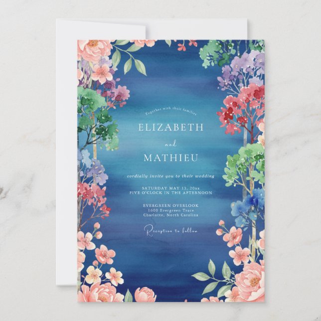 Indigo Painted Wildflower Wedding Invitation (Front)