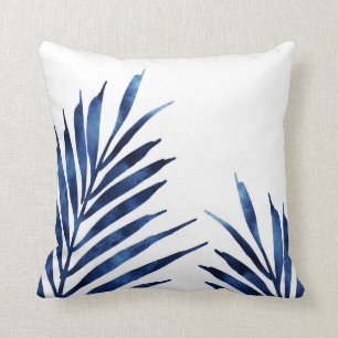 Indigo Palm Fronds Throw Pillow