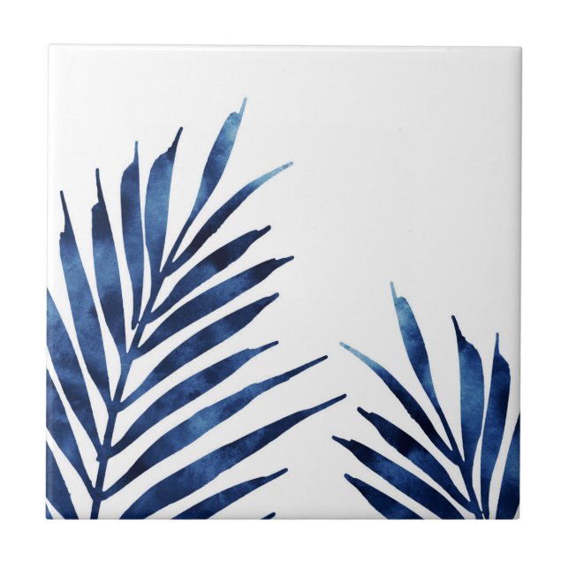 Indigo Palm Fronds Tile (Front)