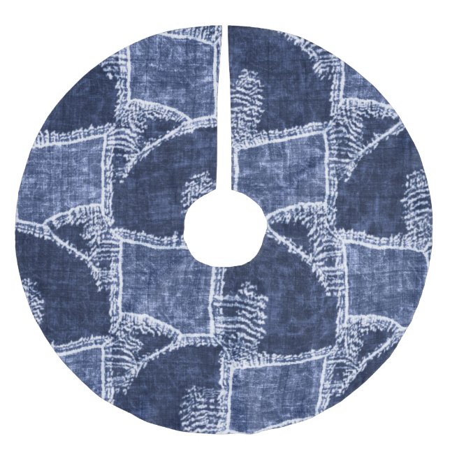 Indigo Patchwork: Textured Checked Elegance Brushed Polyester Tree Skirt (Front)