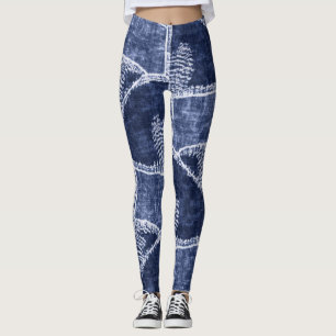 Indigo Patchwork: Textured Checked Elegance Leggings