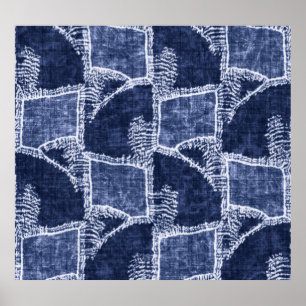 Indigo Patchwork: Textured Checked Elegance Poster