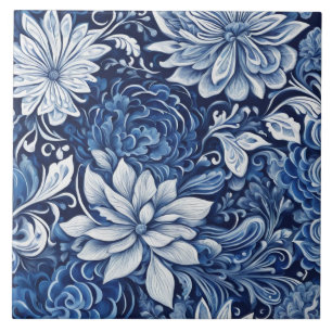 indigo petal tapestry tile