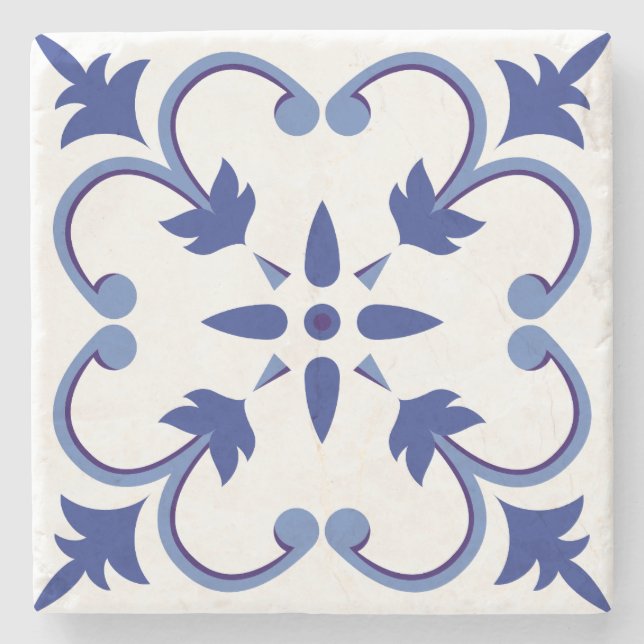 Indigo Petal Vine Stone Coaster (Front)