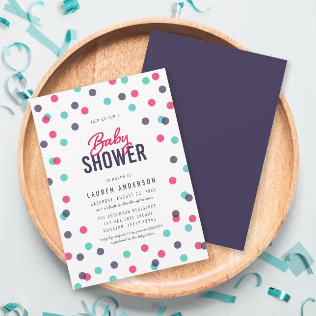Indigo Pink Teal Confetti Baby Shower Invitation (Creator Uploaded)