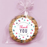 Indigo Pink Teal Confetti Birthday Thank You Classic Round Sticker<br><div class="desc">Confetti thank you birthday sticker featuring confetti in dark indigo ink, pink and teal that is perfect for any age. Personalize it with your details by replacing the placeholder text. For more options such as to change the font, text size/colour or the spacing between letters click the "Customize" button. *Please...</div>