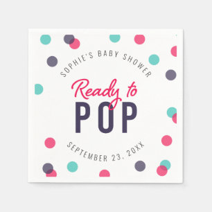 Indigo Pink Teal Confetti Ready to Pop Baby Shower Napkin
