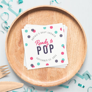 Indigo Pink Teal Confetti Ready to Pop Baby Shower Napkin