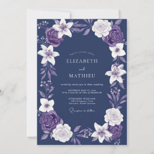 Indigo Purple Lily Wedding Invitation