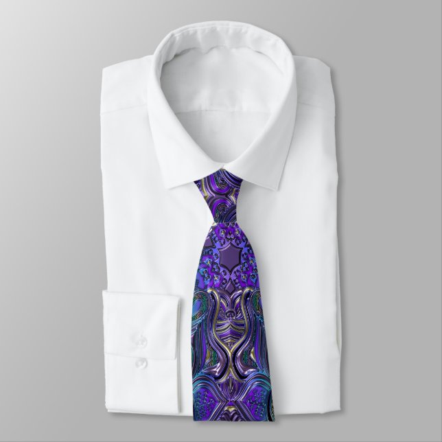 Indigo Purple Psychedelic Mandala Tie (Tied)