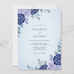 Indigo Purple Ranunculus Eucalyptus Wedding Invitation