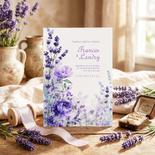 Indigo Purple Watercolor Rose Lavender Bloom Invitation
