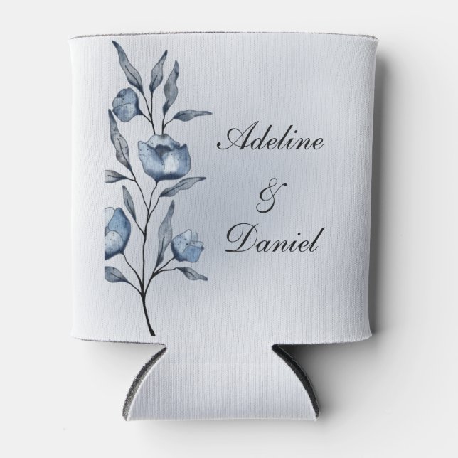 Indigo Romance Wedding Can Coolers (Front)