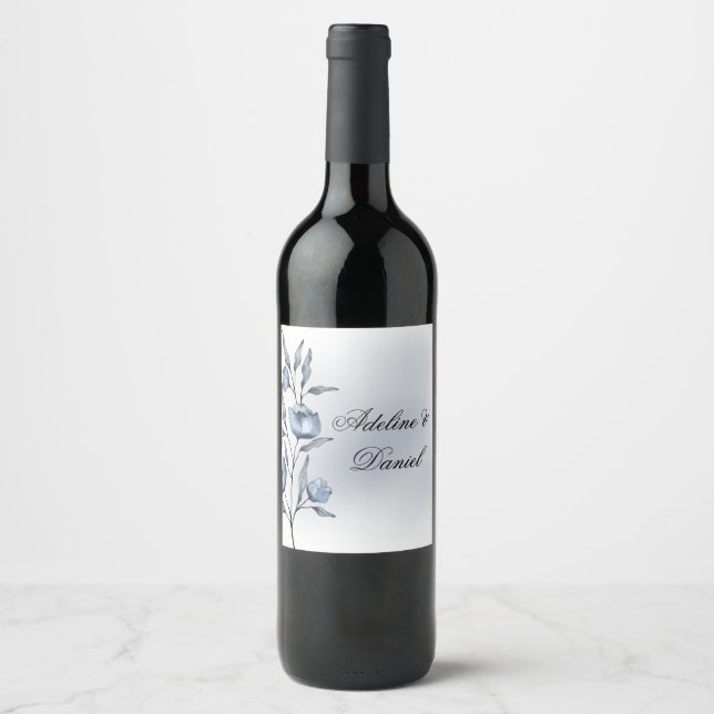 Indigo Romance Wedding Wine Labels (Front)