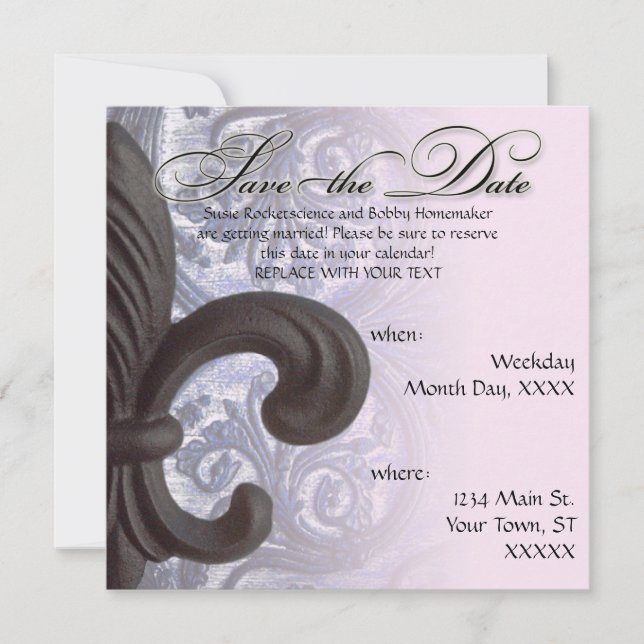 indigo/rose "iron fleur de lis" Save The Date (Front)