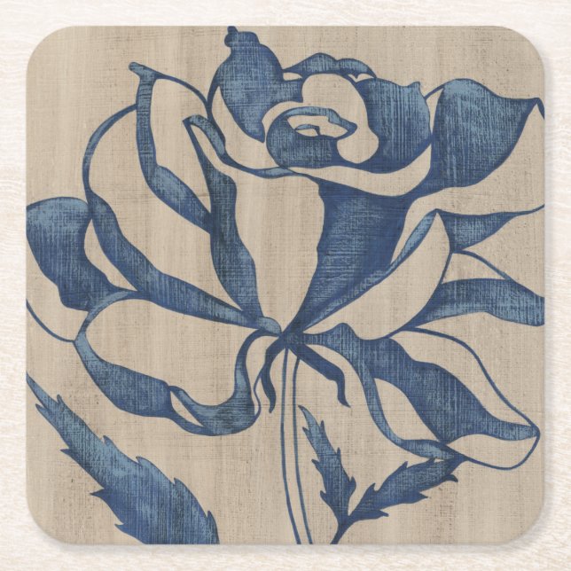 Indigo Rose Square Paper Coaster (Front)