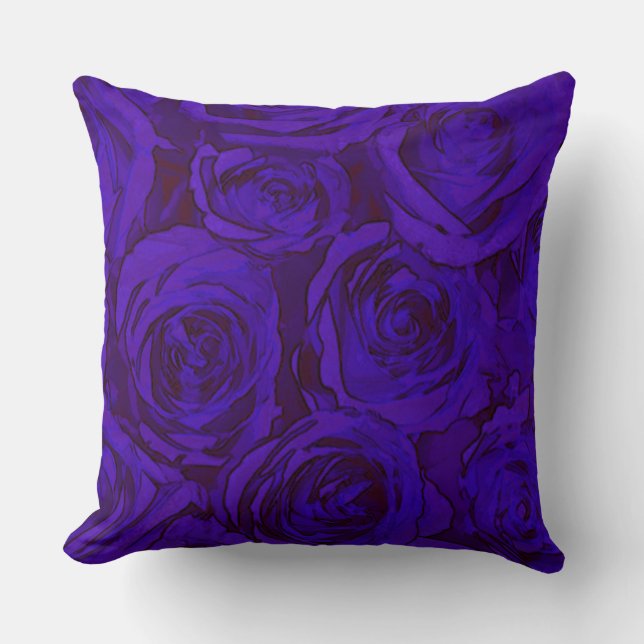 Indigo Roses Throw Pillow (Front)