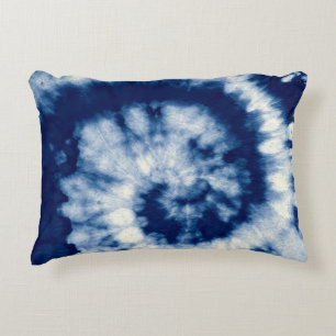 Indigo Round. Bohemian Tie Dye. Blue Roll Psychede Accent Pillow