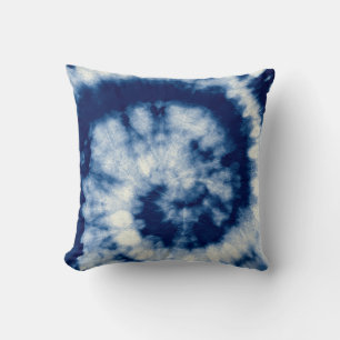 Indigo Round. Bohemian Tie Dye. Blue Roll Psychede Throw Pillow