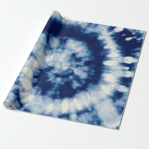 Indigo Round. Bohemian Tie Dye. Blue Roll Psychede Wrapping Paper