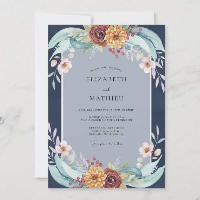Indigo Rust Wildflower Wedding Invitation (Front)