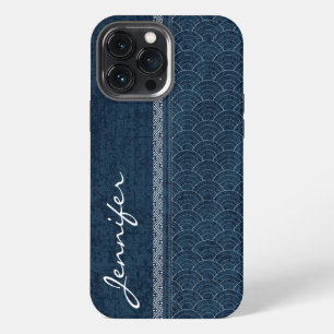 Indigo Sashiko Pattern Japanese Embroidery Name iPhone 13 Pro Max Case