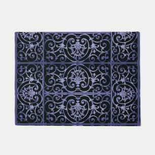 Indigo scrollwork pattern doormat
