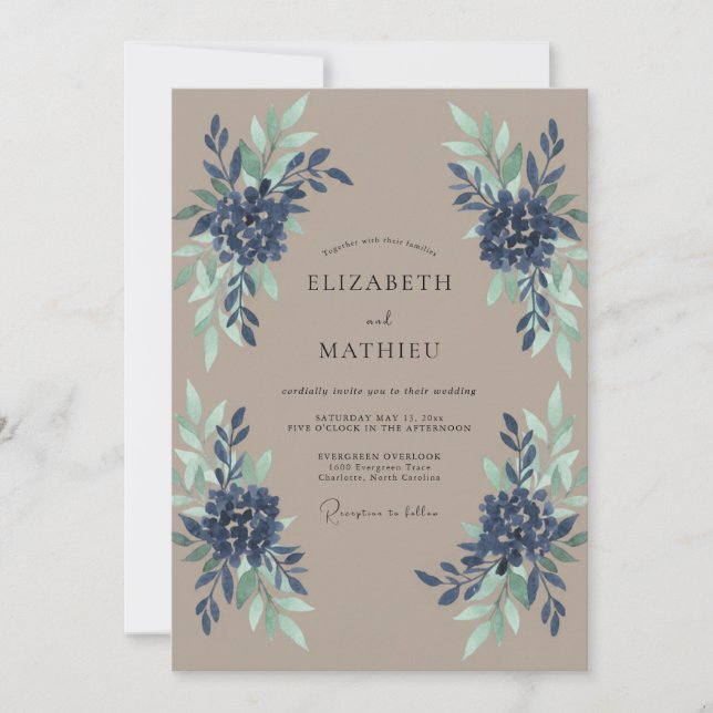 Indigo Seafoam Painted Wedding Invitation (Front)