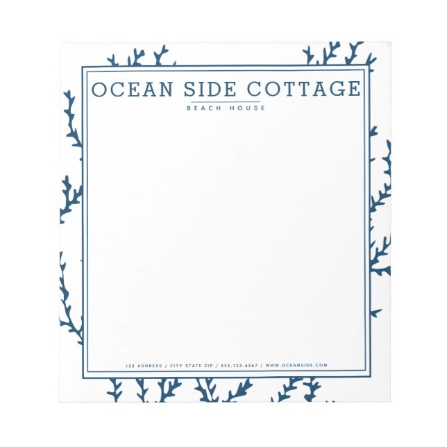 Indigo Seaweed, Elegant Nautical Beach House Style Notepad (Front)
